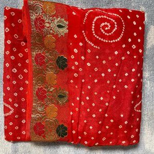 Orange Bandini Sari + High Collar Blouse